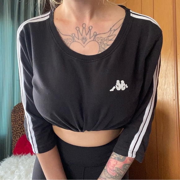 Kappa Y2K black cotton cropped striped sweater - Picture 2 of 6